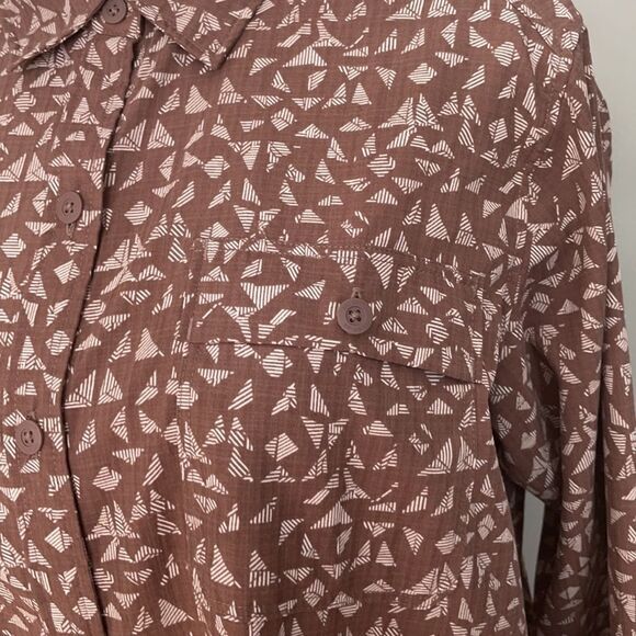REI Long Sleeve Button Down Brown Shirt With Geometric Pattern. Size Large. - Picture 4 of 12
